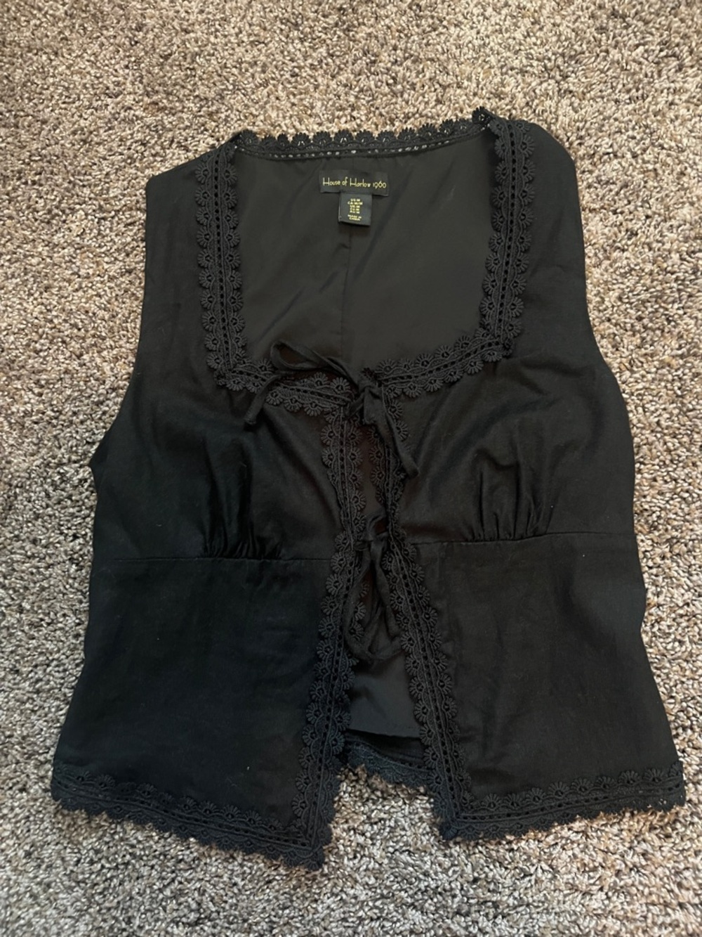 House of Harlow 1960 Black Crochet-Trim Tie-Front Camisole